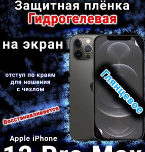 Защитная плёнка на экран для Apple iPhone 12 Pro Max глянцевая гидрогелевая стандарт под чехол с вырезом острова