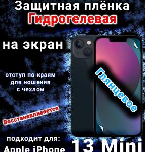 Защитная плёнка на экран для Apple iPhone 13 Mini глянцевая гидрогелевая стандарт под чехол с вырезом острова