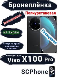 Бронеплёнка на экран Vivo X100 Pro глянцевая полиуретановая