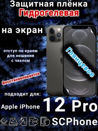 Защитная плёнка на экран для Apple iPhone 12 Pro глянцевая гидрогелевая стандарт под чехол с вырезом острова