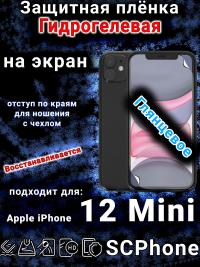 Защитная плёнка на экран для Apple iPhone 12 Mini глянцевая гидрогелевая стандарт под чехол с вырезом острова
