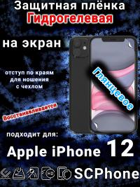 Защитная плёнка на экран для Apple iPhone 12 глянцевая гидрогелевая стандарт под чехол и вырезом острова