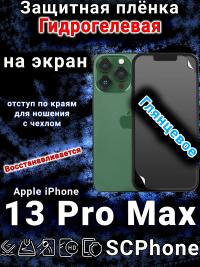 Защитная плёнка на экран для Apple iPhone 13 Pro Max глянцевая гидрогелевая стандарт под чехол с вырезом острова