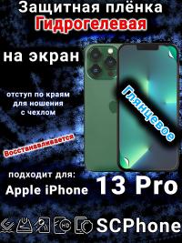 Защитная плёнка на экран для Apple iPhone 13 Pro глянцевая гидрогелевая стандарт под чехол с вырезом острова