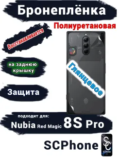 Бронеплёнка на заднюю крышку Nubia Red Magic 8S Pro глянцевая полиуретановая