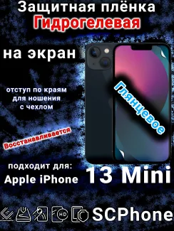 Защитная плёнка на экран для Apple iPhone 13 Mini глянцевая гидрогелевая стандарт под чехол с вырезом острова