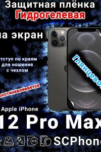 Защитная плёнка на экран для Apple iPhone 12 Pro Max глянцевая гидрогелевая стандарт под чехол с вырезом острова