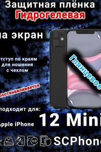 Защитная плёнка на экран для Apple iPhone 12 Mini глянцевая гидрогелевая стандарт под чехол с вырезом острова
