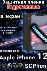 Защитная плёнка на экран для Apple iPhone 12 глянцевая гидрогелевая стандарт под чехол и вырезом острова
