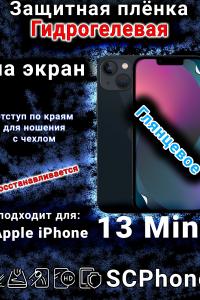 Защитная плёнка на экран для Apple iPhone 13 Mini глянцевая гидрогелевая стандарт под чехол с вырезом острова